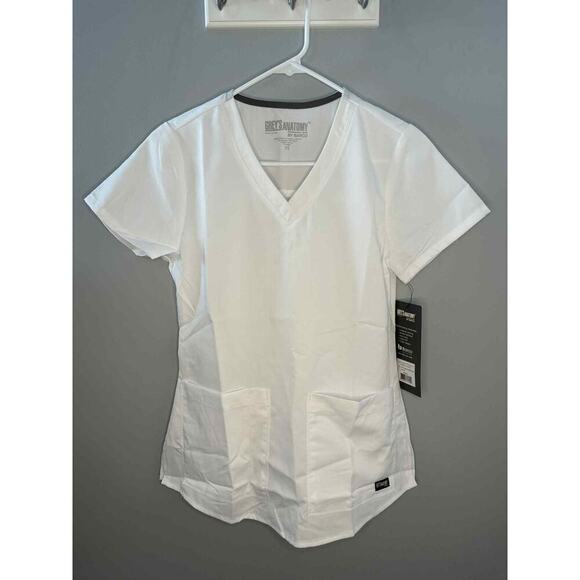 Barco Tops - NWT Grey's Anatomy by Barco 2 Pocket V-Neck Shirred Back Scrub Top White XS